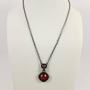 GIVENCHY Signed Ruby Red Crystal Pendant Silvertone Necklace Vintage 16"